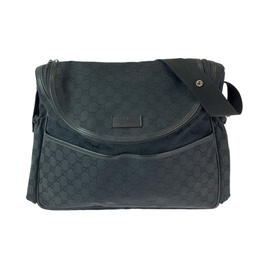 GUCCI Shoulder Bag 123326 GG canvas Black SilverMetal Shoulder Bag Messenger Bag Mother's Bag Women Used Authentic