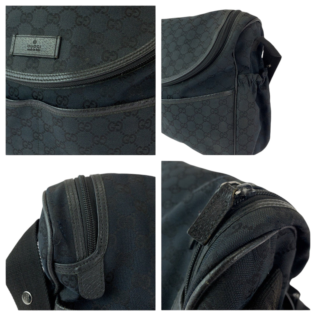 GUCCI Shoulder Bag 123326 GG canvas Black SilverMetal Shoulder Bag Messenger Bag Mother's Bag Women Used Authentic