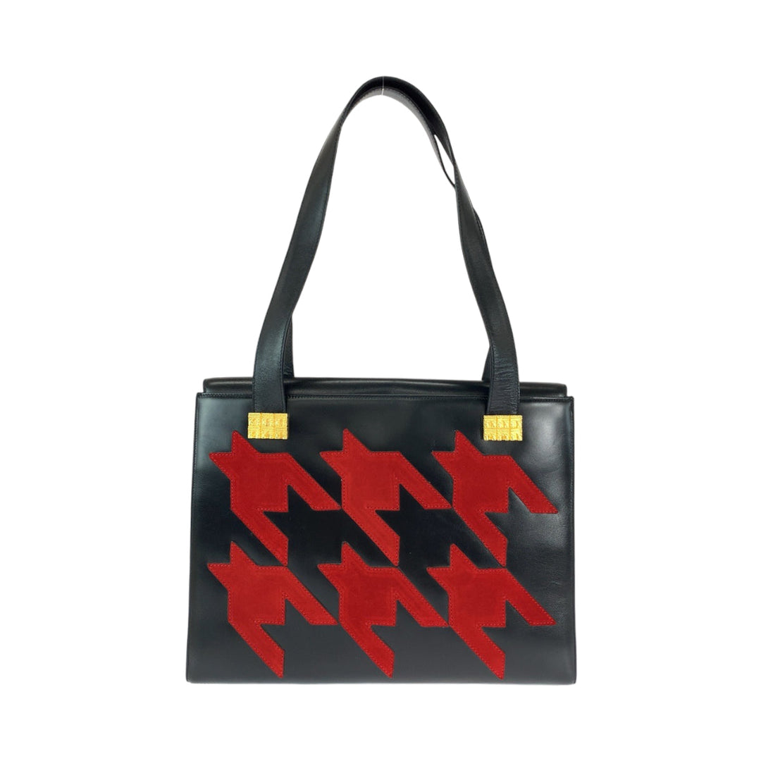 CELINE Tote Bag leather Black Red GoldMetal Tote Bag Handbag Shoulder Bag Thousand patterns Women Used Authentic