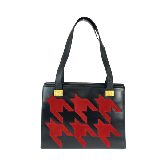 CELINE Tote Bag leather Black Red GoldMetal Tote Bag Handbag Shoulder Bag Thousand patterns Women Used Authentic