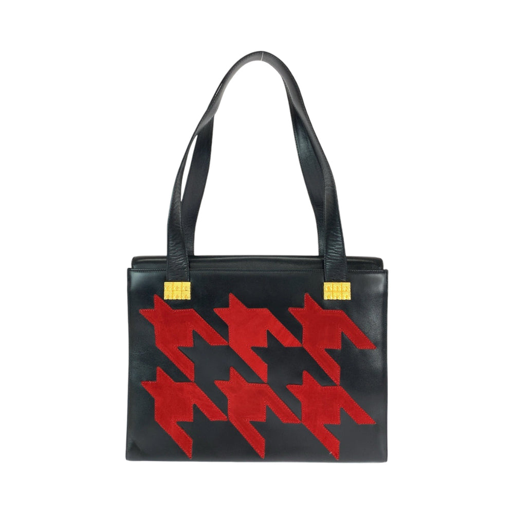 CELINE Tote Bag leather Black Red GoldMetal Tote Bag Handbag Shoulder Bag Thousand patterns Women Used Authentic