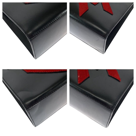 CELINE Tote Bag leather Black Red GoldMetal Tote Bag Handbag Shoulder Bag Thousand patterns Women Used Authentic