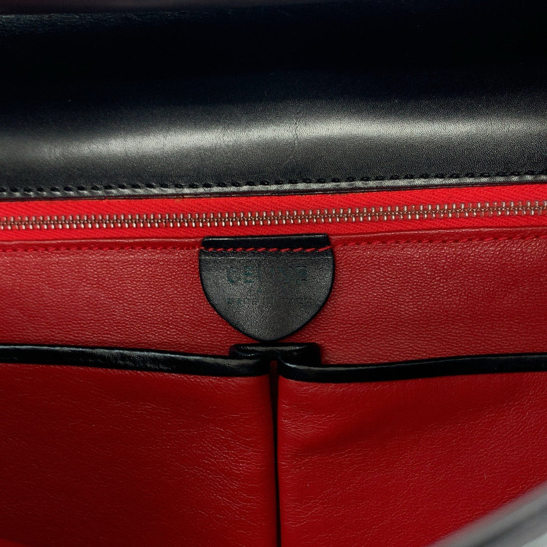 CELINE Tote Bag leather Black Red GoldMetal Tote Bag Handbag Shoulder Bag Thousand patterns Women Used Authentic