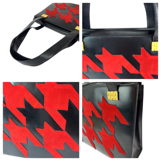 CELINE Tote Bag leather Black Red GoldMetal Tote Bag Handbag Shoulder Bag Thousand patterns Women Used Authentic