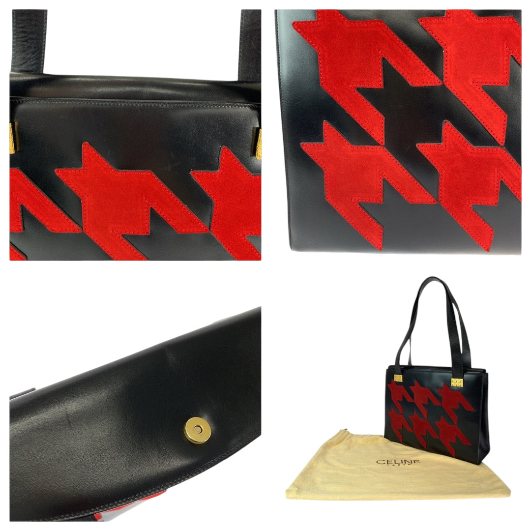 CELINE Tote Bag leather Black Red GoldMetal Tote Bag Handbag Shoulder Bag Thousand patterns Women Used Authentic