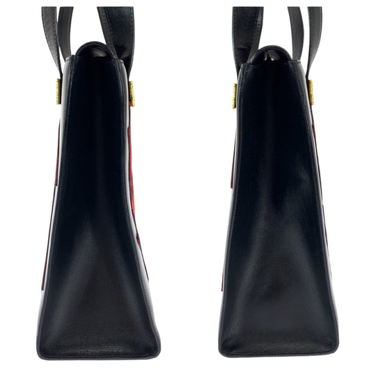 CELINE Tote Bag leather Black Red GoldMetal Tote Bag Handbag Shoulder Bag Thousand patterns Women Used Authentic