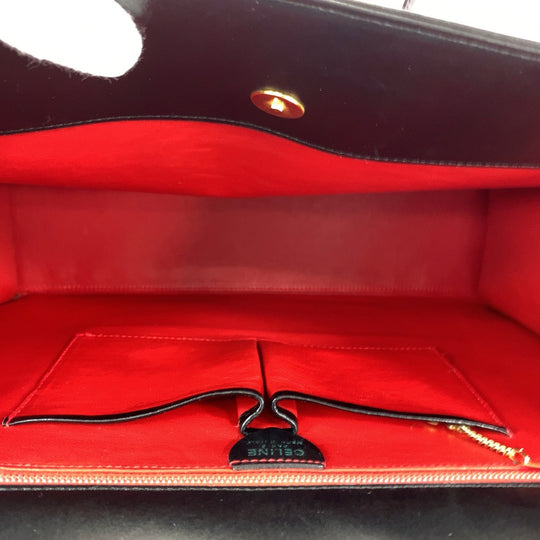 CELINE Tote Bag leather Black Red GoldMetal Tote Bag Handbag Shoulder Bag Thousand patterns Women Used Authentic