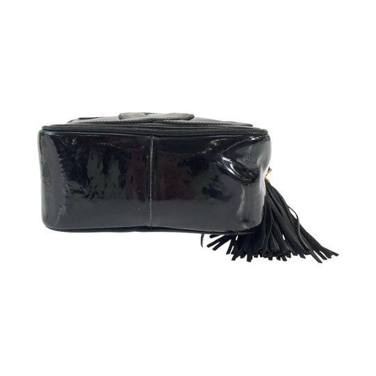 CHANEL Shoulder Bag Patent leather Black Gold Metal ChainShoulder Bag Pochette Camera Bag Big COCO Mark Tassel Fringe Women Used Authentic