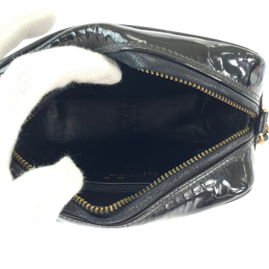 CHANEL Shoulder Bag Patent leather Black Gold Metal ChainShoulder Bag Pochette Camera Bag Big COCO Mark Tassel Fringe Women Used Authentic