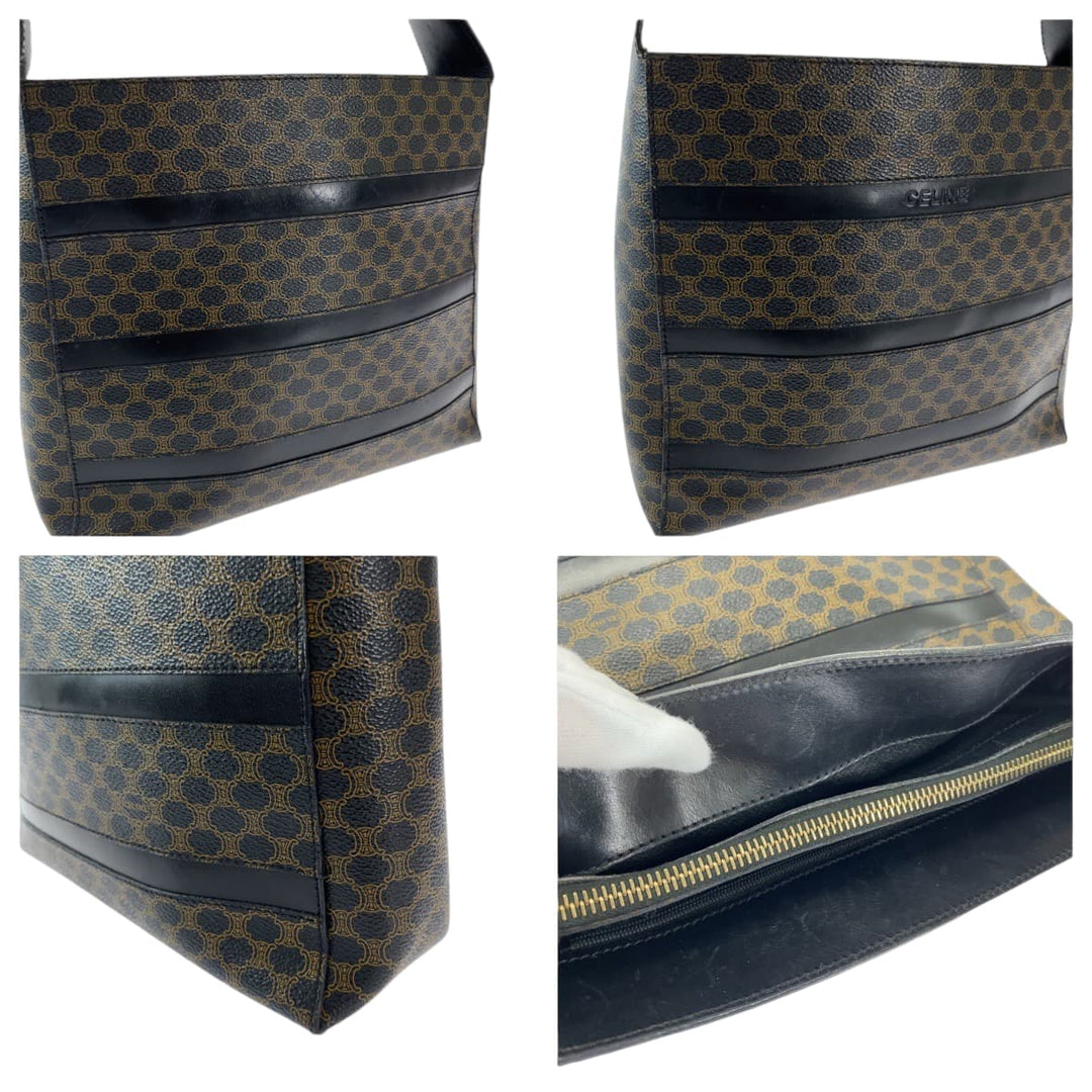 CELINE Shoulder Bag MC97 PVC Brown black Shoulder Bag Macadam Pattern Women Used Authentic