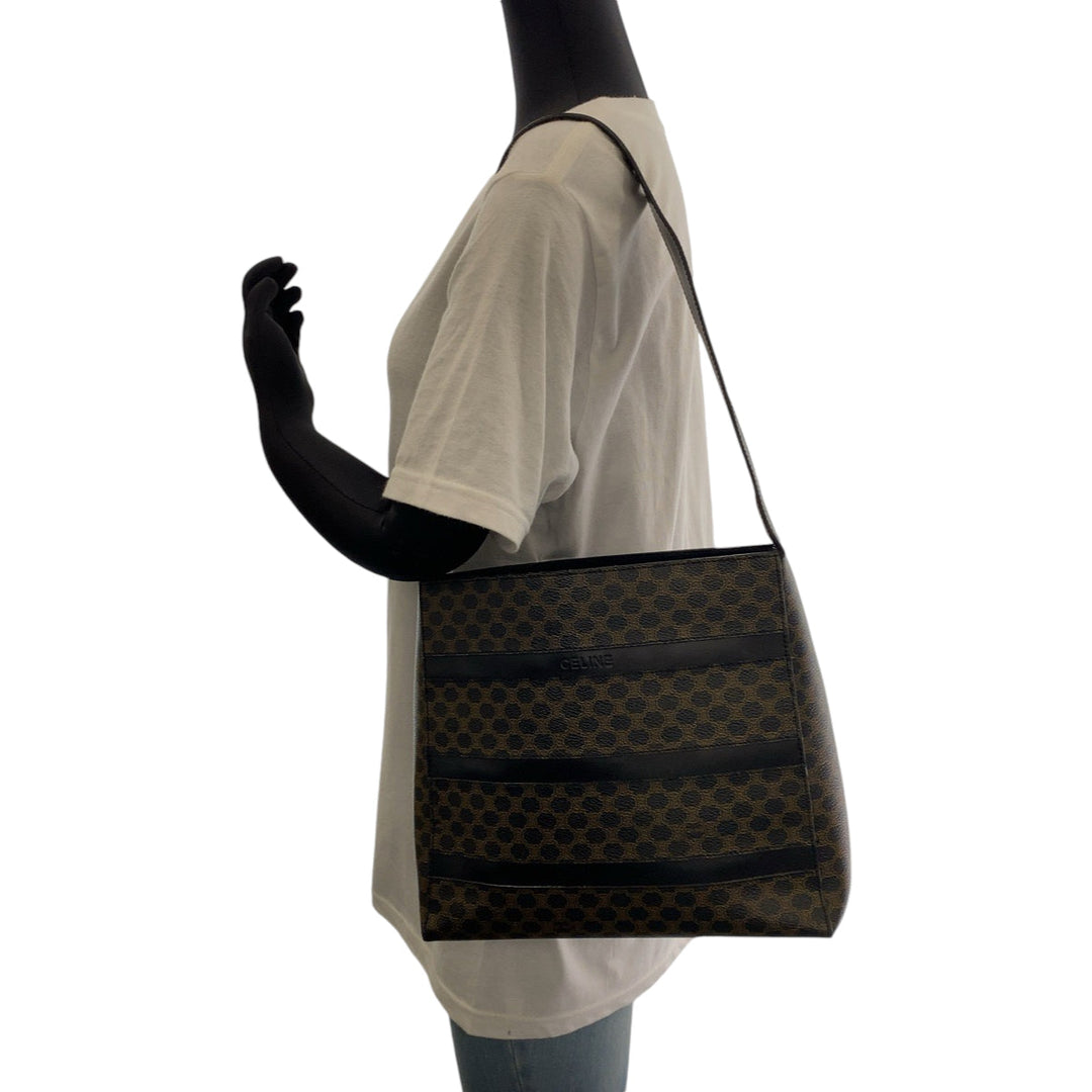 CELINE Shoulder Bag MC97 PVC Brown black Shoulder Bag Macadam Pattern Women Used Authentic