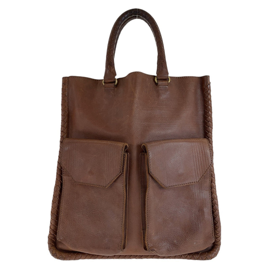 BOTTEGAVENETA Tote Bag leather Brown Gold Metal Tote Bag Shoulder Bag Unisex INTRECCIATO mens Used Authentic