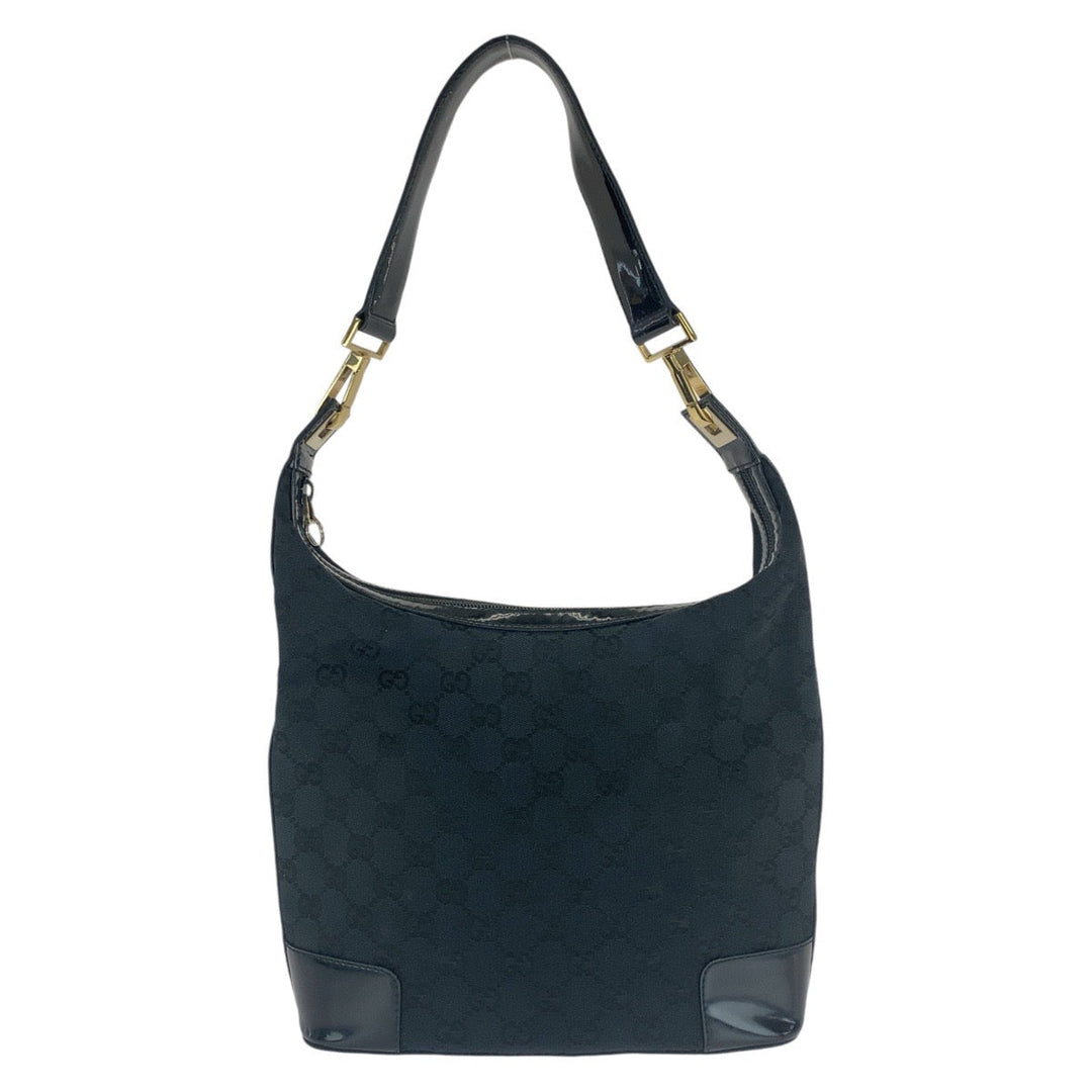 GUCCI Shoulder Bag 001 4204 GG canvas, leather Black GoldMetal Shoulder Bag Women Used Authentic