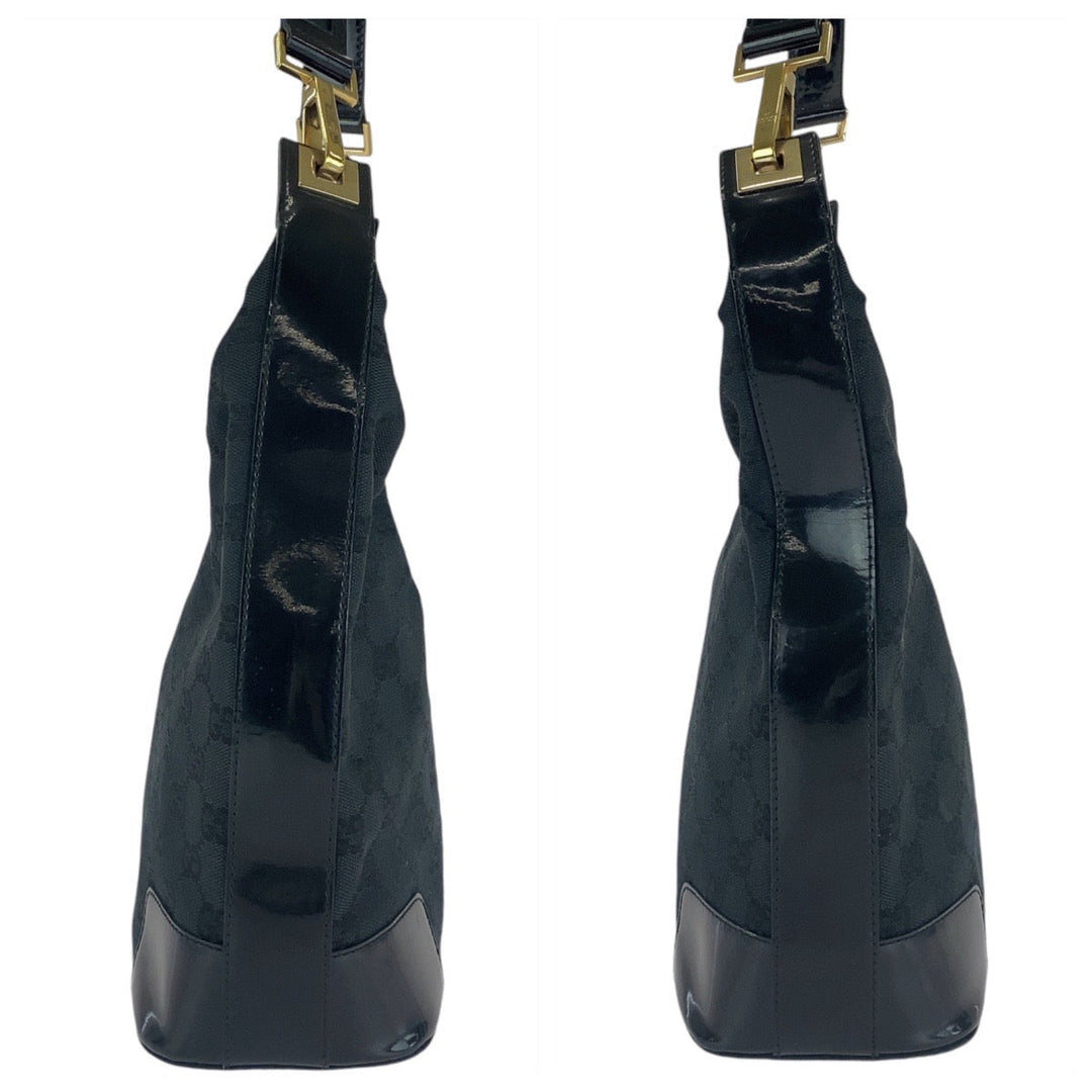 GUCCI Shoulder Bag 001 4204 GG canvas, leather Black GoldMetal Shoulder Bag Women Used Authentic