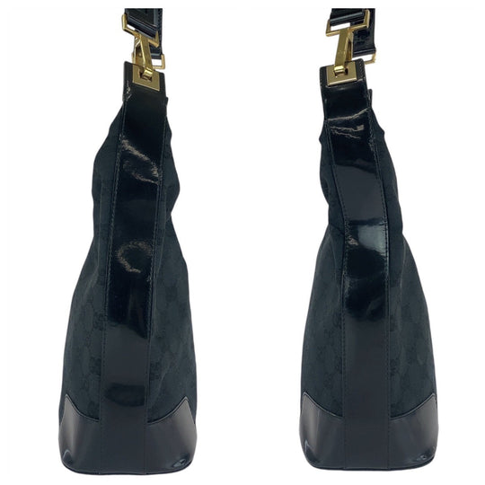 GUCCI Shoulder Bag 001 4204 GG canvas, leather Black GoldMetal Shoulder Bag Women Used Authentic