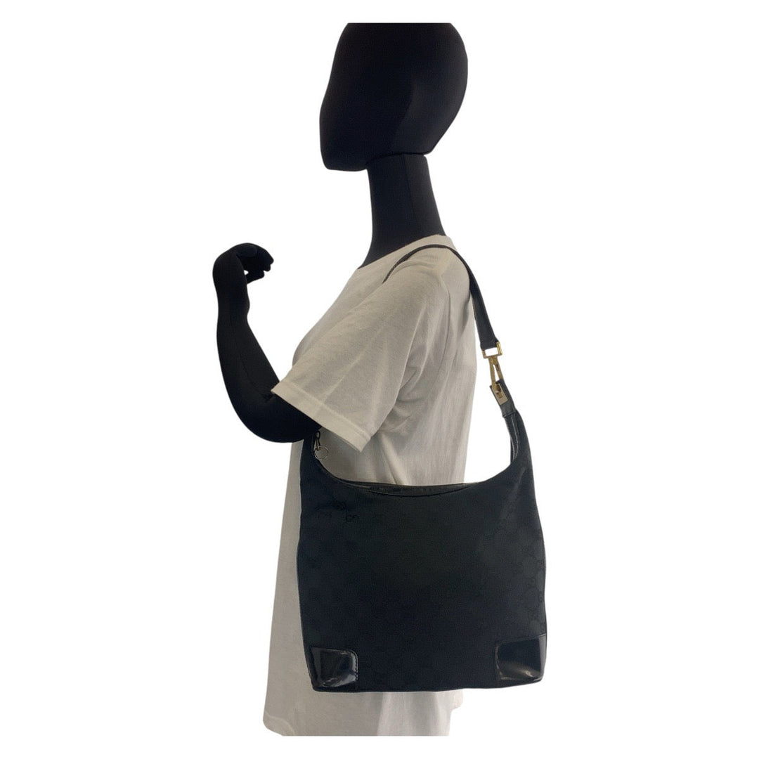 GUCCI Shoulder Bag 001 4204 GG canvas, leather Black GoldMetal Shoulder Bag Women Used Authentic