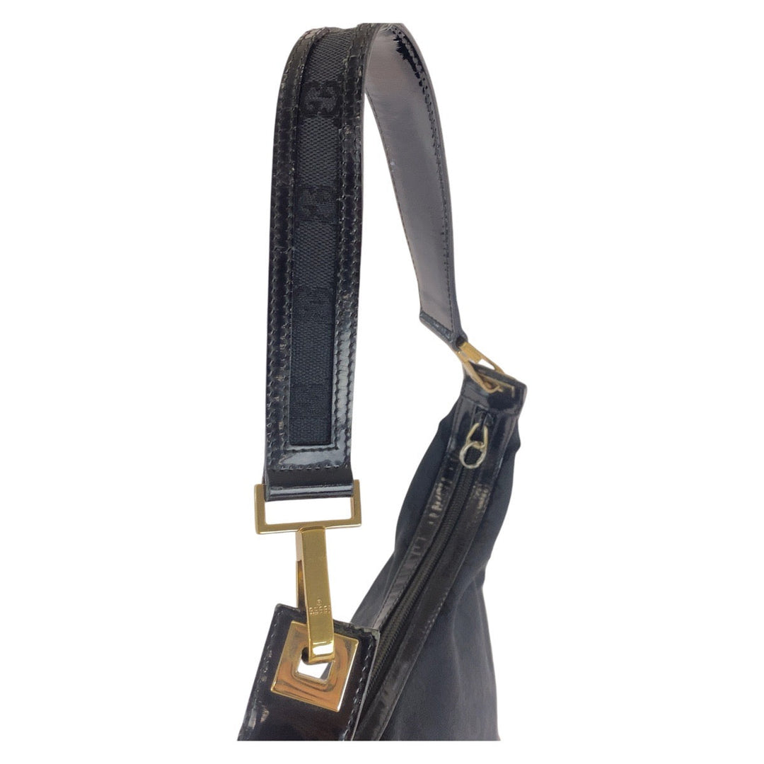 GUCCI Shoulder Bag 001 4204 GG canvas, leather Black GoldMetal Shoulder Bag Women Used Authentic