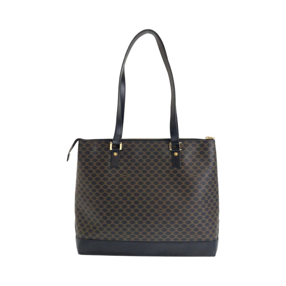 CELINE Tote Bag PVC Brown Gold Metal Tote Bag Shoulder Bag Macadam Pattern Women Used Authentic