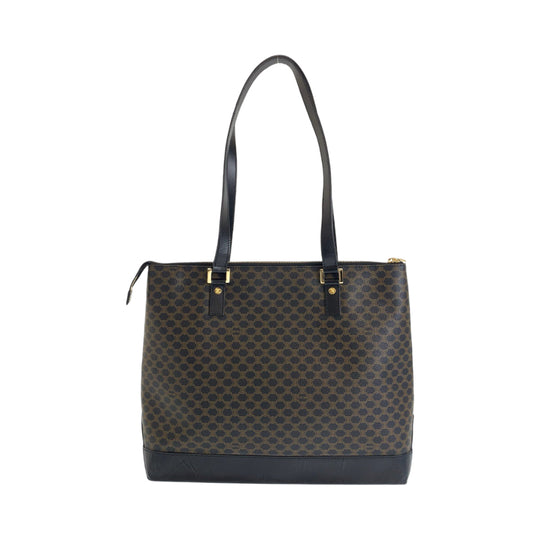 CELINE Tote Bag PVC Brown Gold Metal Tote Bag Shoulder Bag Macadam Pattern Women Used Authentic