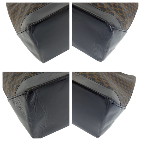 CELINE Tote Bag PVC Brown Gold Metal Tote Bag Shoulder Bag Macadam Pattern Women Used Authentic