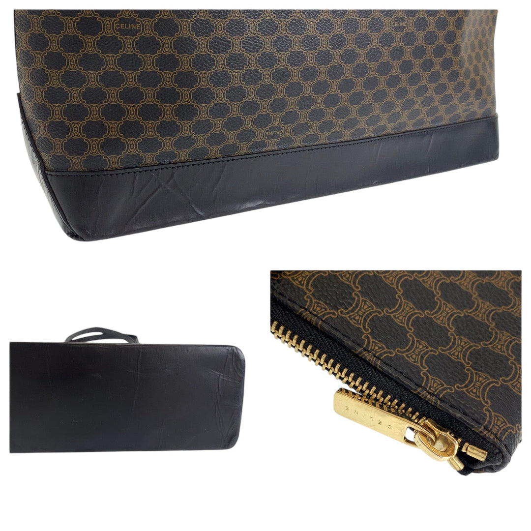 CELINE Tote Bag PVC Brown Gold Metal Tote Bag Shoulder Bag Macadam Pattern Women Used Authentic