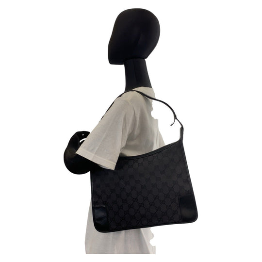 GUCCI Shoulder Bag 1.4205 GG canvas, leather Black GoldMetal Hobo Shoulder Bag Women Used Authentic