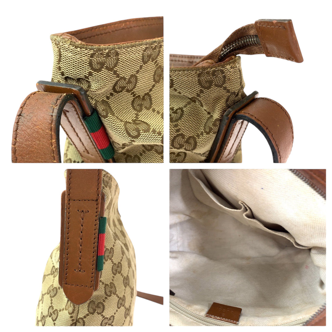 GUCCI Shoulder Bag 337598 GG canvas Brown Silver Metal Shoulder Bag Messenger bag Sherry line Women Used Authentic