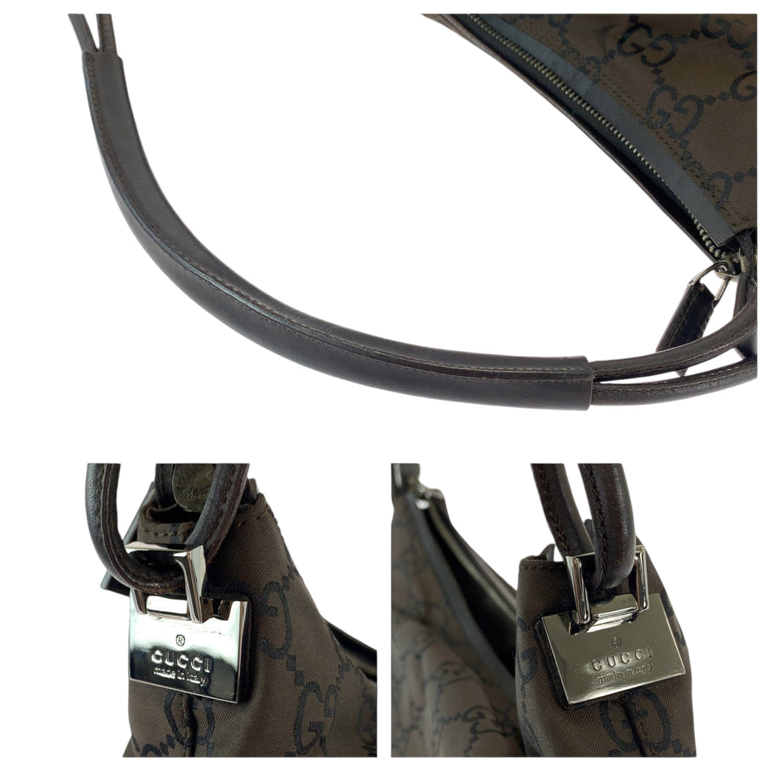 GUCCI Shoulder Bag 001 3770 Nylon Brown Silver Metal One Shoulder Bag Women Used Authentic