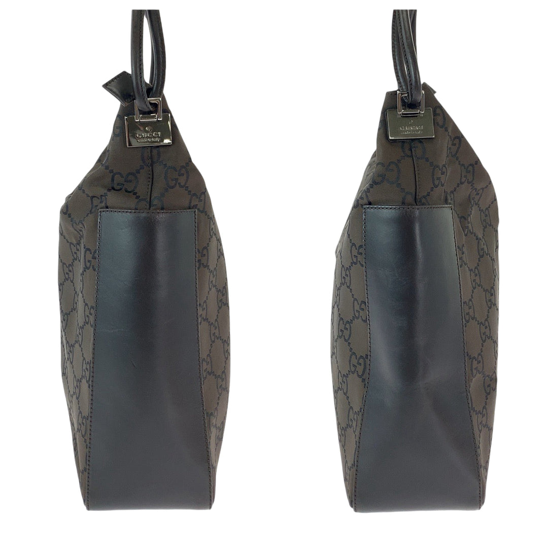 GUCCI Shoulder Bag 001 3770 Nylon Brown Silver Metal One Shoulder Bag Women Used Authentic