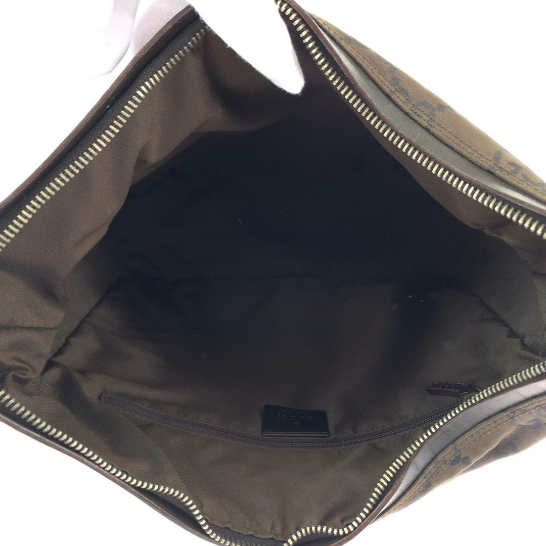 GUCCI Shoulder Bag 001 3770 Nylon Brown Silver Metal One Shoulder Bag Women Used Authentic