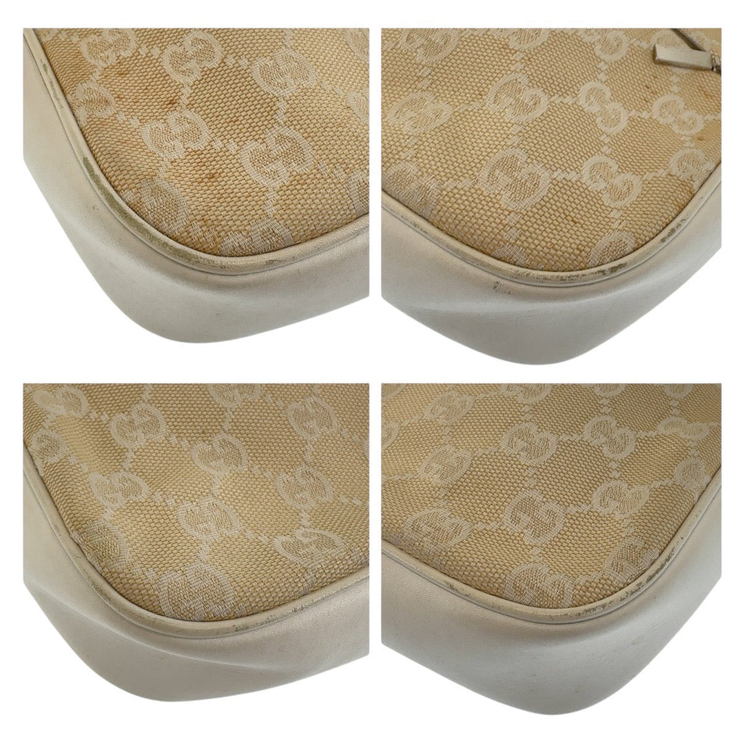 GUCCI Shoulder Bag 001 3870 GG canvas, leather White Beige SilverMetal Shoulder Bag Handbag Accessory Pouch Bamboo Women Used Authentic