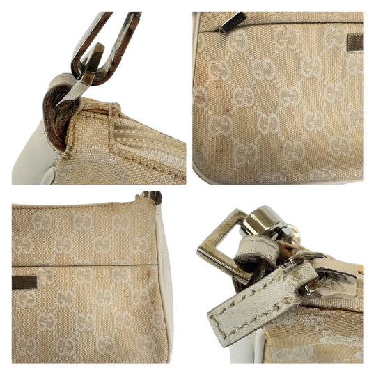 GUCCI Shoulder Bag 001 3870 GG canvas, leather White Beige SilverMetal Shoulder Bag Handbag Accessory Pouch Bamboo Women Used Authentic