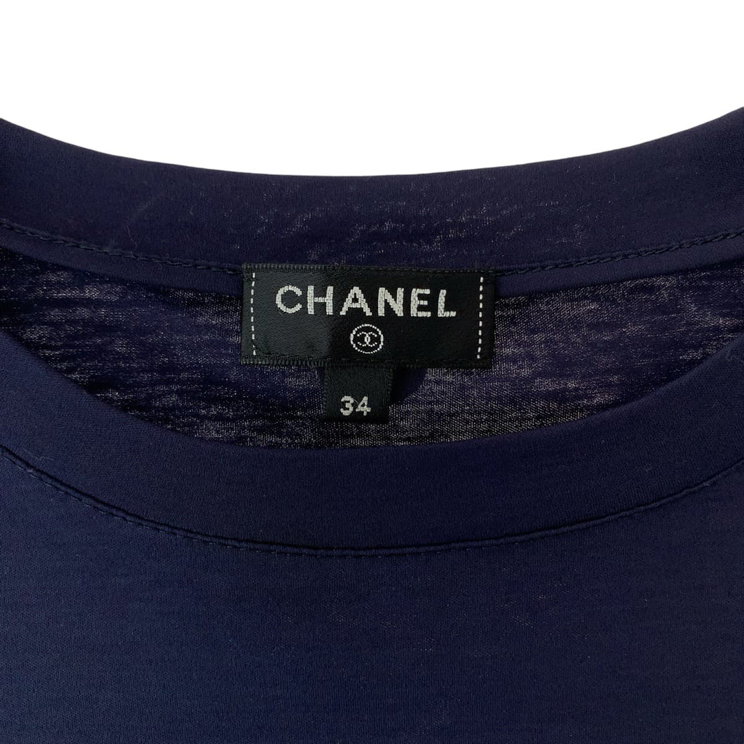 CHANEL Short sleeve T-shirt P57359K07506 cotton Navy red Short sleeve T-shirt, crew neck, cut and sew Gabriel Logo Women 34 Used Authentic