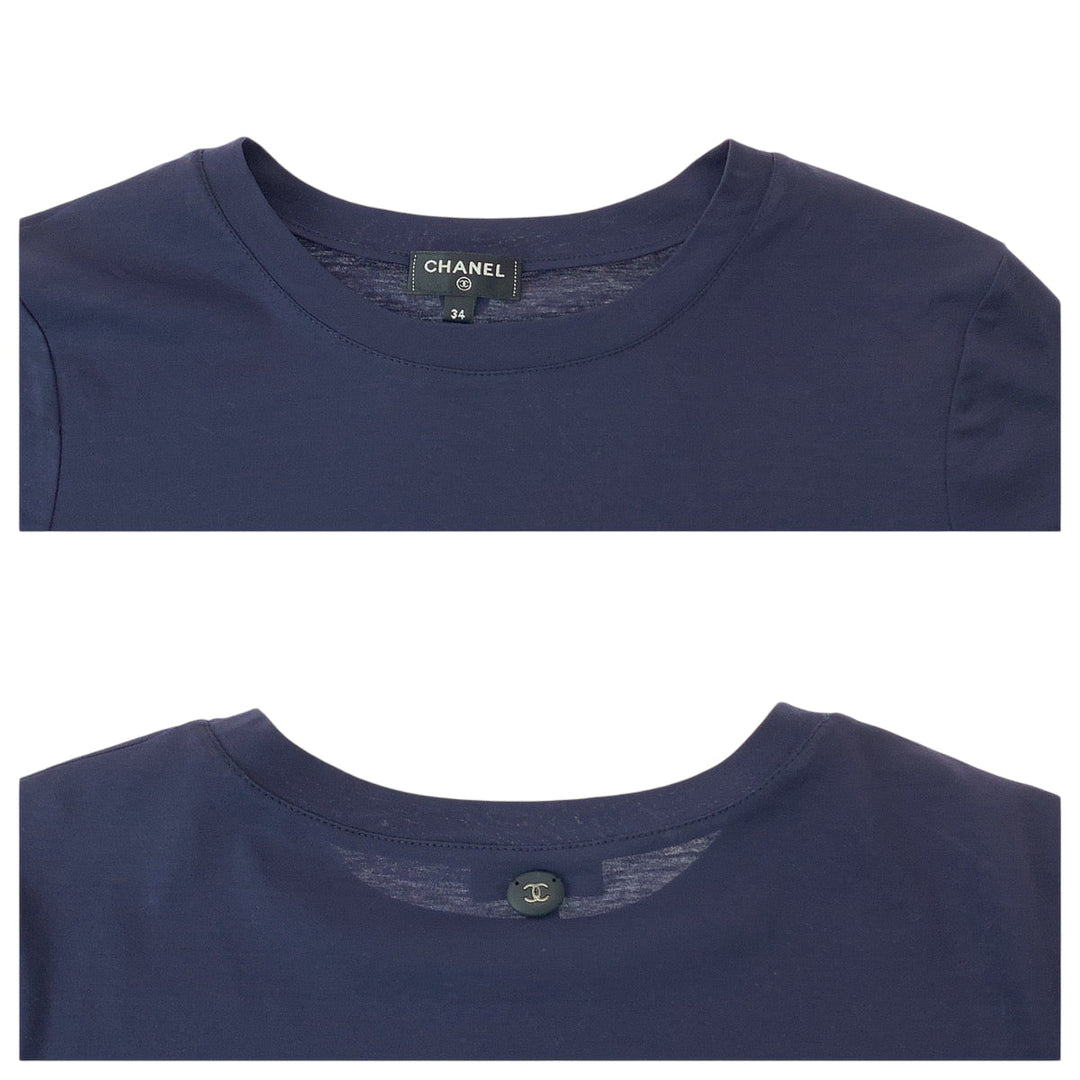 CHANEL Short sleeve T-shirt P57359K07506 cotton Navy red Short sleeve T-shirt, crew neck, cut and sew Gabriel Logo Women 34 Used Authentic