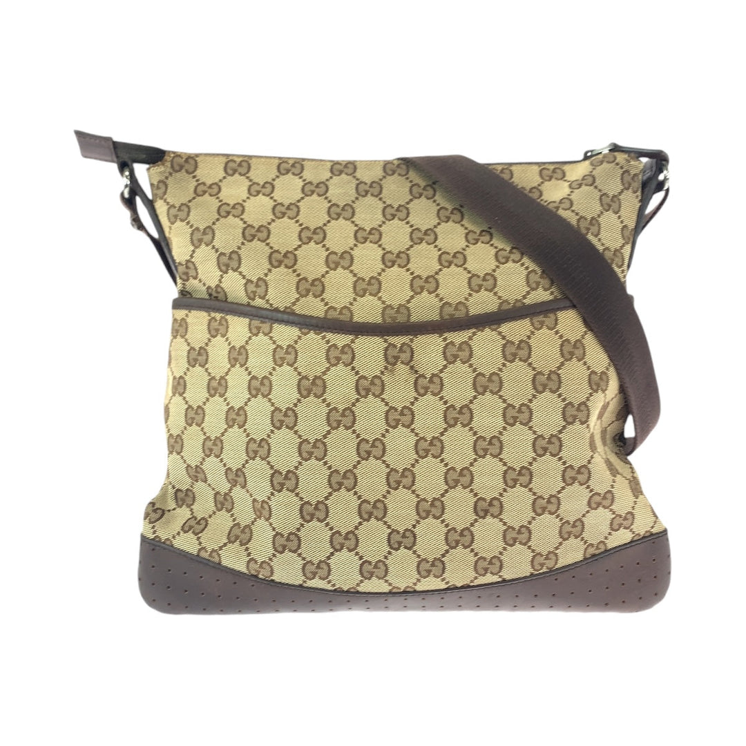 GUCCI Shoulder Bag 145857 GG canvas, leather Brown Beige Gold Metal Shoulder Bag Messenger bag Women Used Authentic