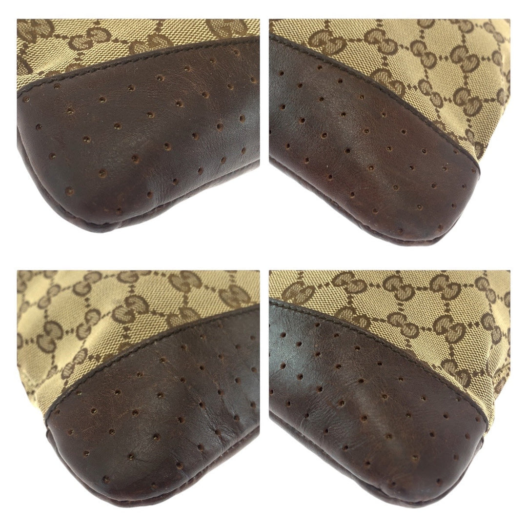 GUCCI Shoulder Bag 145857 GG canvas, leather Brown Beige Gold Metal Shoulder Bag Messenger bag Women Used Authentic