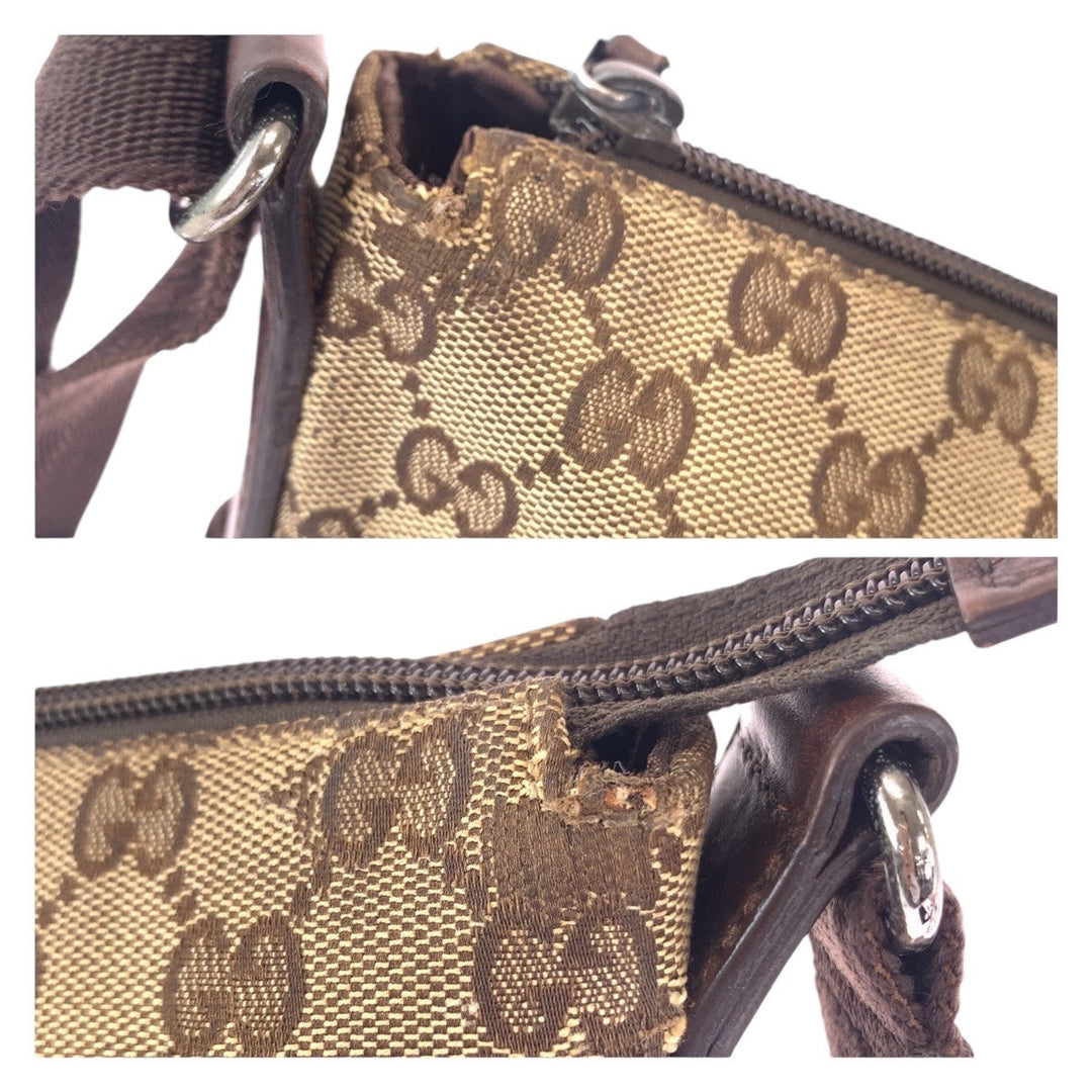 GUCCI Shoulder Bag 145857 GG canvas, leather Brown Beige Gold Metal Shoulder Bag Messenger bag Women Used Authentic