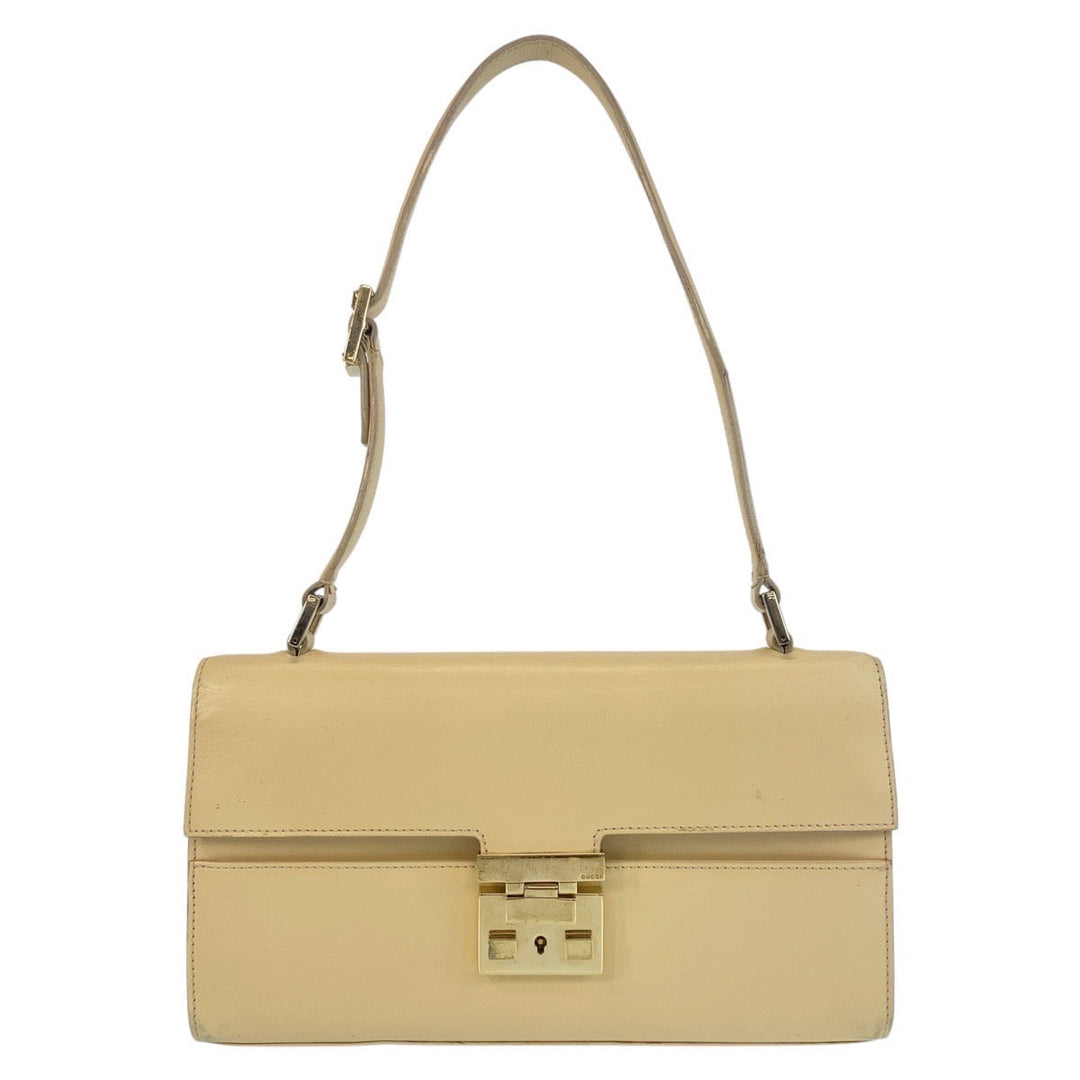 GUCCI Shoulder Bag 001 4214 leather Beige Gold Metal Ready lock Women Used Authentic