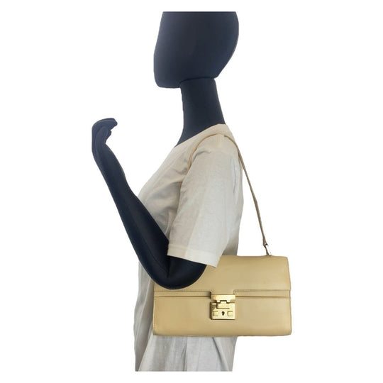 GUCCI Shoulder Bag 001 4214 leather Beige Gold Metal Ready lock Women Used Authentic