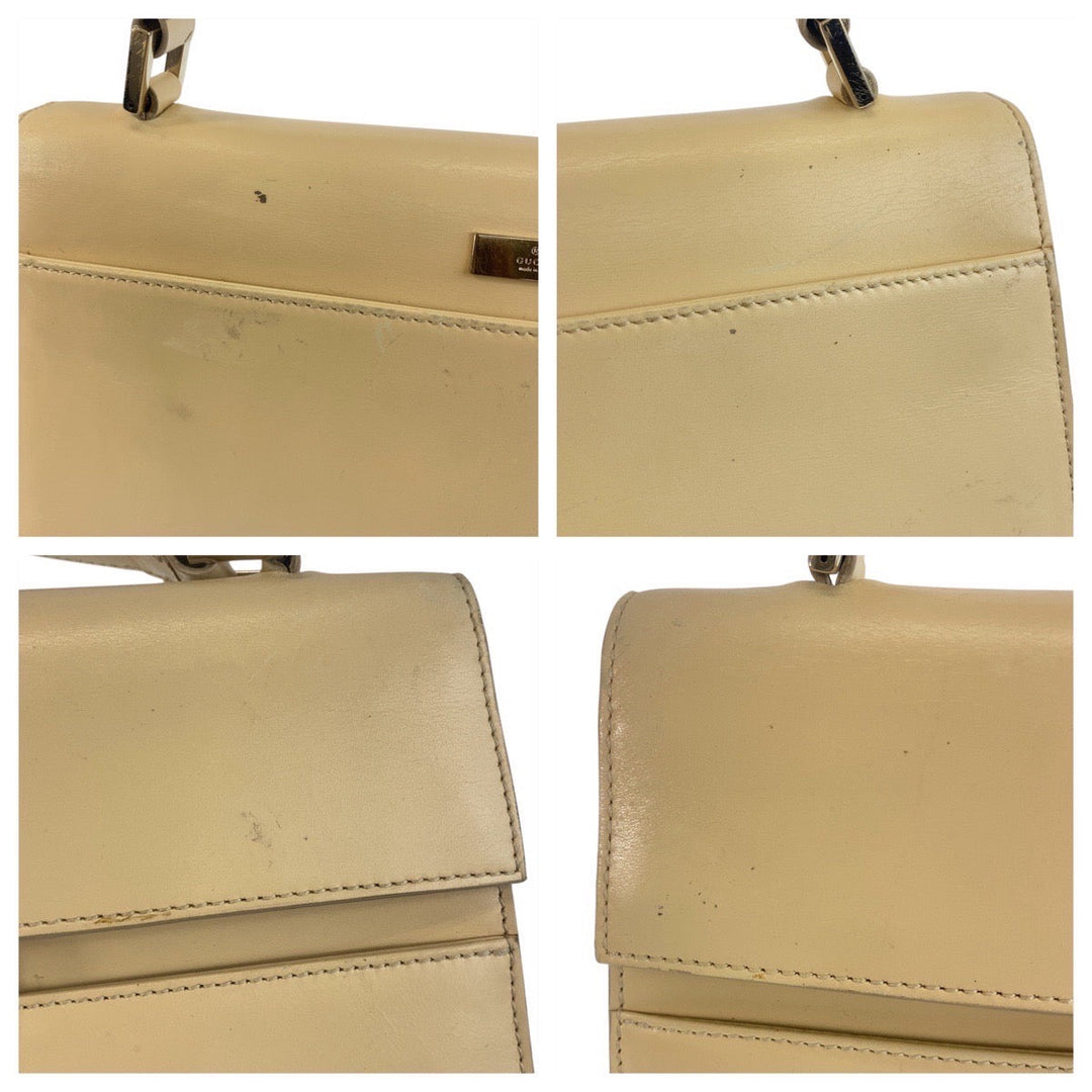 GUCCI Shoulder Bag 001 4214 leather Beige Gold Metal Ready lock Women Used Authentic