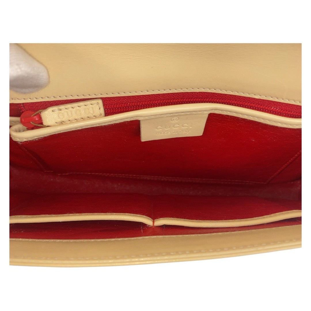 GUCCI Shoulder Bag 001 4214 leather Beige Gold Metal Ready lock Women Used Authentic