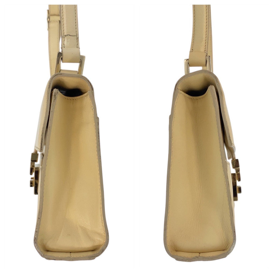 GUCCI Shoulder Bag 001 4214 leather Beige Gold Metal Ready lock Women Used Authentic