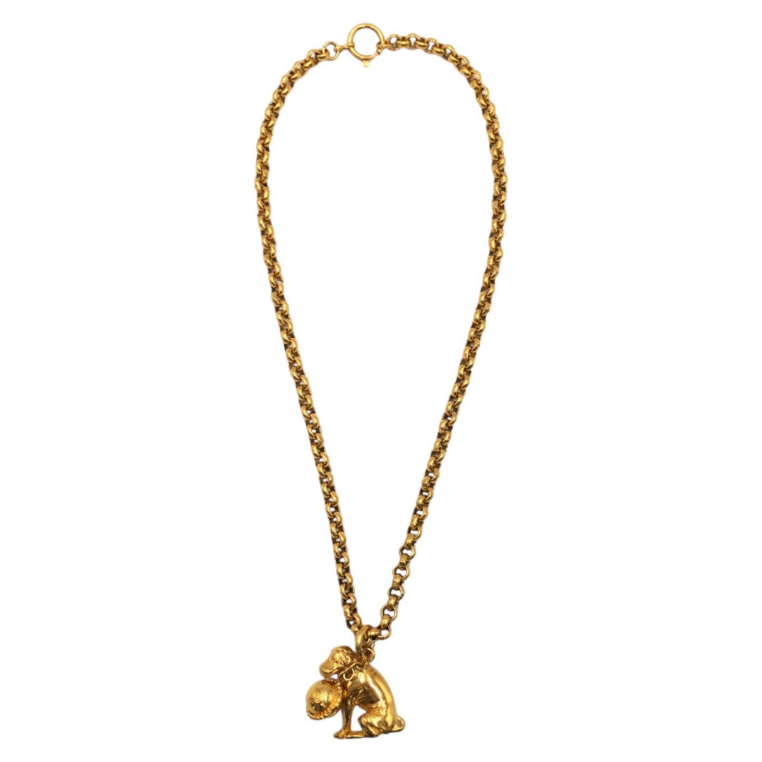 CELINE Necklace plating gold Necklace Dog motif Women Used Authentic