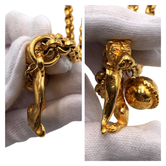 CELINE Necklace plating gold Necklace Dog motif Women Used Authentic