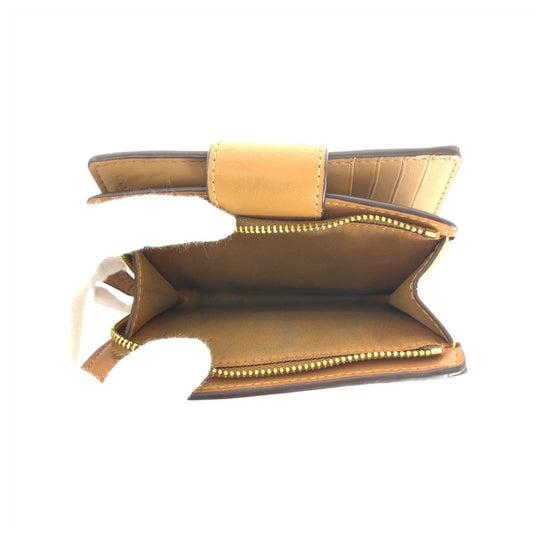 COACH Bifold Wallet leather Beige Brown Gold Metal Folding Wallet Compact Wallet Signature Women Used Authentic