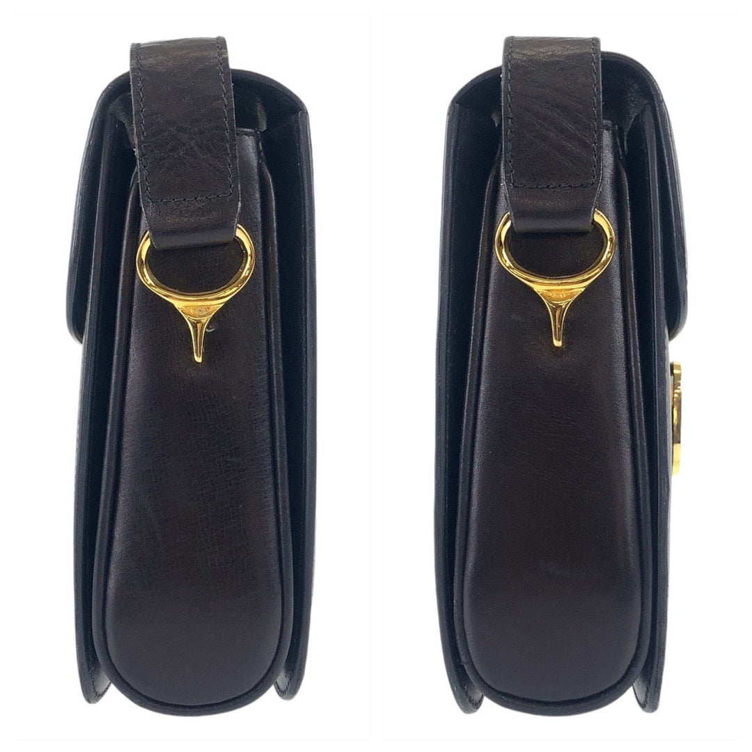 CELINE Shoulder Bag leather Black GoldMetal Crossbody Shoulder Bag Messenger Bag Horse Carriage Metal Women Used Authentic