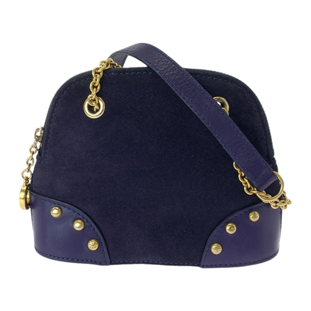 CELINE Shoulder Bag Suede, Leather Purple Violet Gold Metal Crossbody Mini Shoulder Bag Pochette Circle logo studs Women Used Authentic