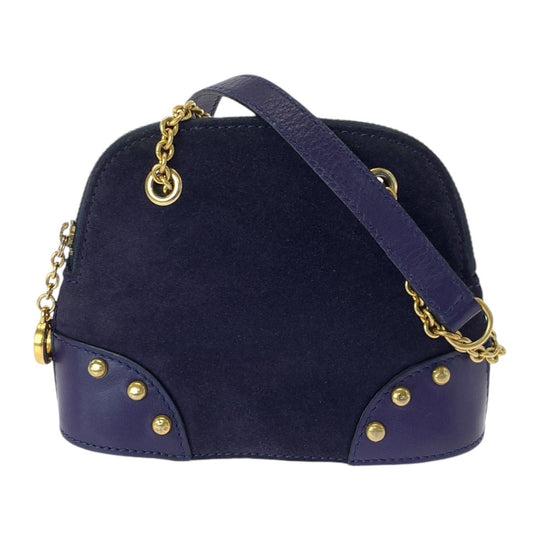 CELINE Shoulder Bag Suede, Leather Purple Violet Gold Metal Crossbody Mini Shoulder Bag Pochette Circle logo studs Women Used Authentic