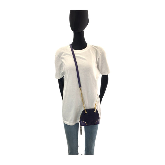 CELINE Shoulder Bag Suede, Leather Purple Violet Gold Metal Crossbody Mini Shoulder Bag Pochette Circle logo studs Women Used Authentic