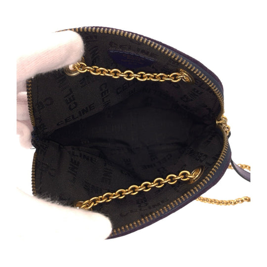 CELINE Shoulder Bag Suede, Leather Purple Violet Gold Metal Crossbody Mini Shoulder Bag Pochette Circle logo studs Women Used Authentic